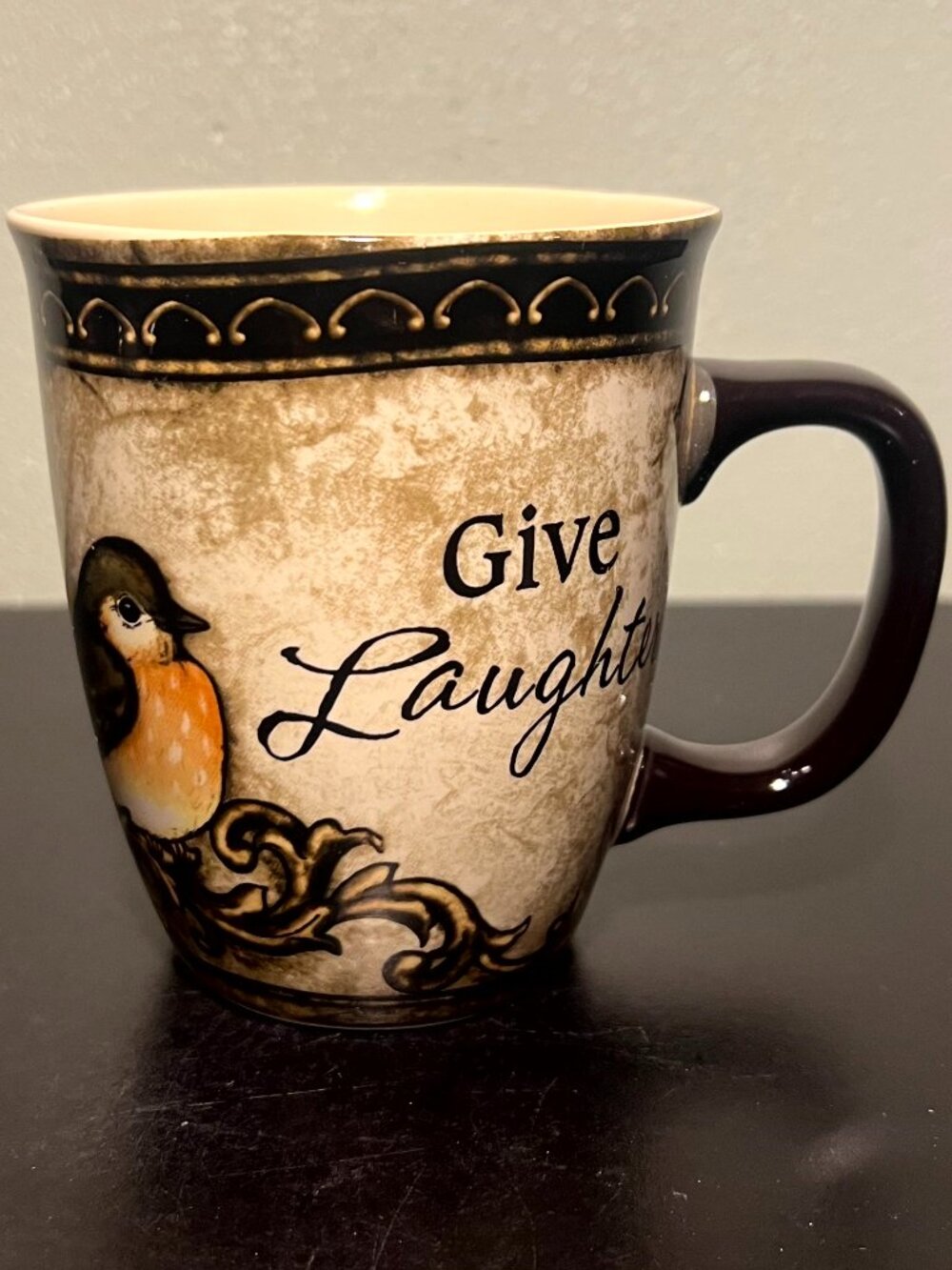 Carson Home Accents Give Laughter Bird Ceramic Coffee Mug 14oz Vintage Rustic